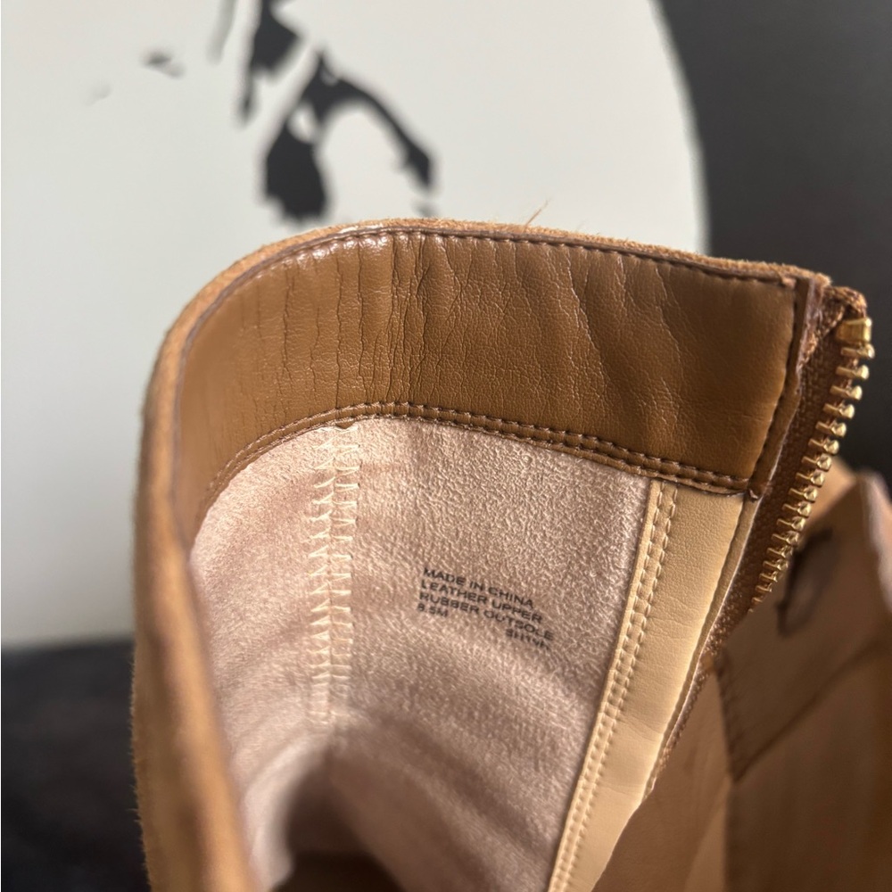 Michael Kors Cognac Suede Block Heel Ankle Boots with Gold Zip - Picture 4 of 5